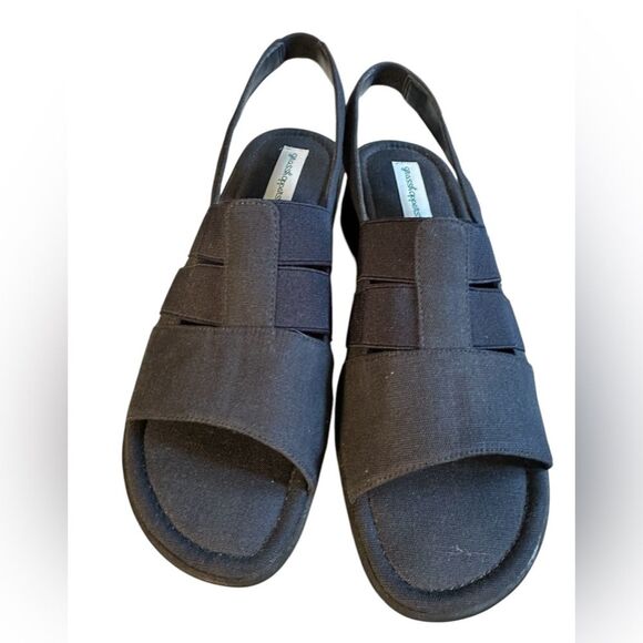 Women’s Grasshoppers Amelia Navy Canvas Wedge 1.5" Heel Sling backs. Size 10M - Picture 5 of 8